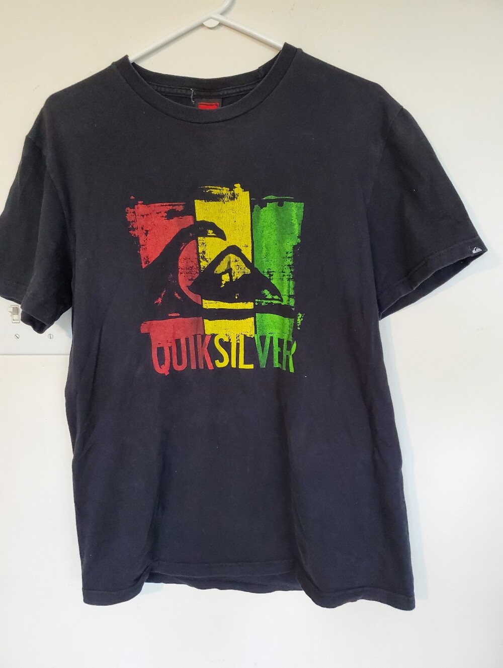 Quiksilver Black Tee with Red Logo Neck Tag